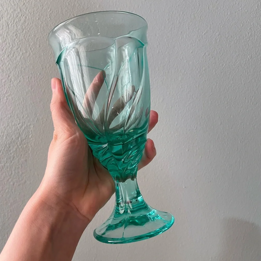 Noritake | Vintage 90s Aquamarine Swirl Ice Cream Chalice Glasses